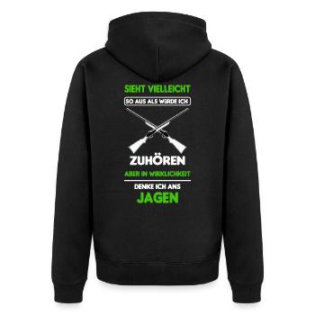 Jäger Jagen Jagd Wald Hirsch Geweih Wild Geschenk - Unisex Premium Bio Zip Hoodie - Schwarz - Hinten - Nico (187cm)