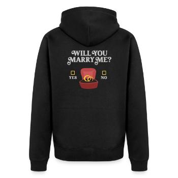 Will You Marry Me Deko Lustiger Heiratsantrag Idee - Unisex Premium Bio Zip Hoodie - Schwarz - Hinten - Nico (187cm)