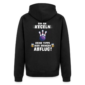 Kegeln Kegler Kegel Spruch lustig Geschenkidee - Unisex Premium Bio Zip Hoodie - Schwarz - Hinten - Nico (187cm)