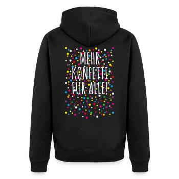 06 Mehr Konfetti für alle - Unisex Premium Bio Zip Hoodie - Schwarz - Hinten - Nico (187cm)