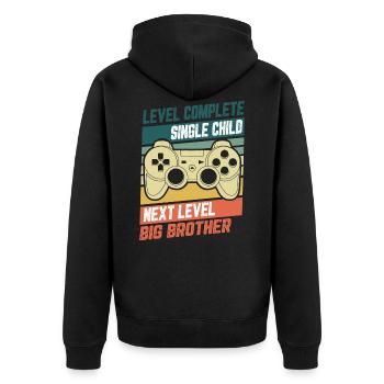 Level Complete Einzelkind Bruder Geburt Geschenk - Unisex Premium Bio Zip Hoodie - Schwarz - Hinten - Nico (187cm)