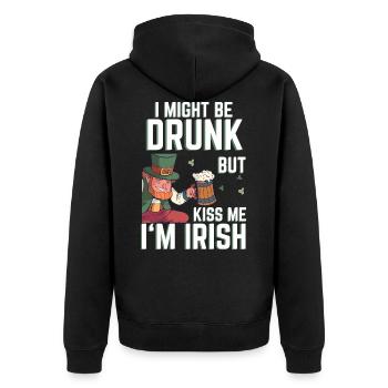 St Patricks Day Spruch Kiss me Im Irish Leprechaun - Unisex Premium Bio Zip Hoodie - Schwarz - Hinten - Nico (187cm)