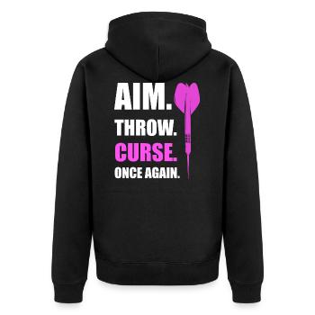 aim. throw. Dart Darts Gift - Unisex Premium Organic Zip Hoodie - black - Back - Nico (187cm)