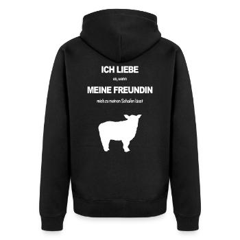 Schaf Schafe Lamm Wolle Tier Schäfer Schäfchen - Unisex Premium Bio Zip Hoodie - Schwarz - Hinten - Nico (187cm)