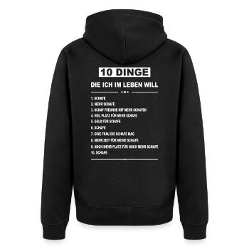 Schaf Schafe Lamm Wolle Tier Schäfer Schäfchen - Unisex Premium Bio Zip Hoodie - Schwarz - Hinten - Nico (187cm)