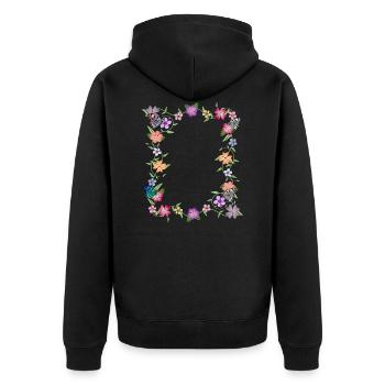 Blumenranke mit Schmetterlingen, Blumen, Insekten - Unisex Premium Bio Zip Hoodie - Schwarz - Hinten - Nico (187cm)