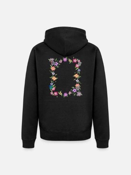 Blumenranke mit Schmetterlingen, Blumen, Insekten - Unisex Premium Bio Zip Hoodie - Schwarz