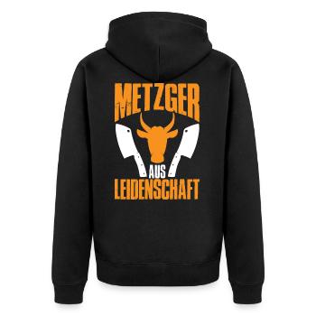 Metzger Aus Leidenschaft Geschenkidee Für Fleische - Unisex Premium Bio Zip Hoodie - Schwarz - Hinten - Nico (187cm)