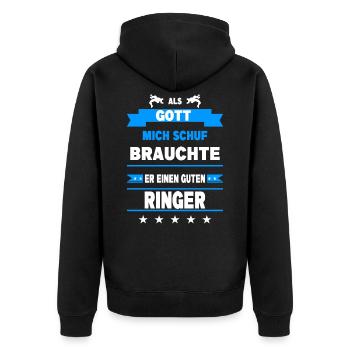 Ringen Ringer Kampfsport Sport Ringkampf Freistil - Unisex Premium Bio Zip Hoodie - Schwarz - Hinten - Nico (187cm)