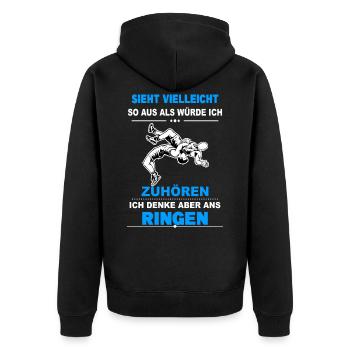 Ringen Ringer Kampfsport Sport Ringkampf Freistil - Unisex Premium Bio Zip Hoodie - Schwarz - Hinten - Nico (187cm)