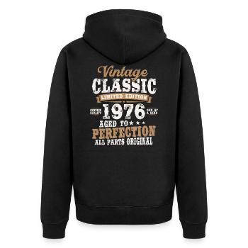 Née en 1976 naissance rétro anniversaire cadeau - Veste à capuche bio Premium Unisexe - noir - Dos - Nico (187cm)