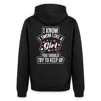 Schwimmen Sport Sport - Unisex Premium Bio Zip Hoodie - Schwarz - Hinten - Nico (187cm)