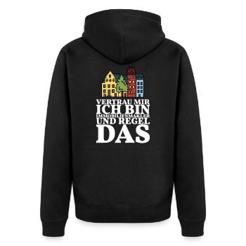 Der Immobilienmakler regelt das - Unisex Premium Bio Zip Hoodie - Schwarz - Hinten - Nico (187cm)