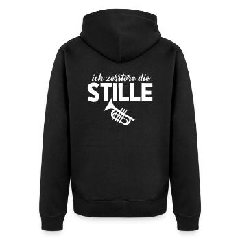 Ich zerstöre die Stille mit Musik - Unisex Premium Bio Zip Hoodie - Schwarz - Hinten - Nico (187cm)
