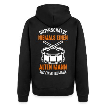 Trommel Drummer Trommeln Drumsticks Rührtrommel - Unisex Premium Bio Zip Hoodie - Schwarz - Hinten - Nico (187cm)