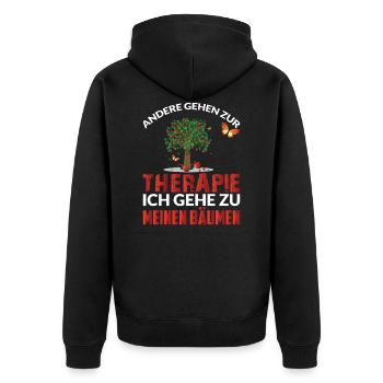 ANDERE GEHEN ZUR THERAPIE ICH ZU BÄUMEN - Unisex Premium Bio Zip Hoodie - Schwarz - Hinten - Nico (187cm)