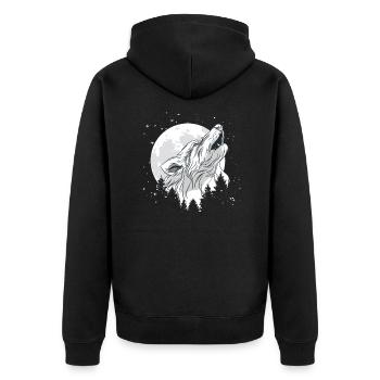Mond mit einem Wolf - Unisex Premium Bio Zip Hoodie - Schwarz - Hinten - Nico (187cm)