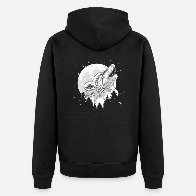 Mond mit einem Wolf - Unisex Premium Bio Zip Hoodie - Schwarz