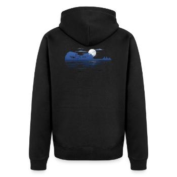 Violin Lake Reflection Geige See Bäume Reflektion - Unisex Premium Bio Zip Hoodie - Schwarz - Hinten - Nico (187cm)