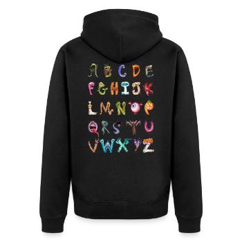 Gruselig süßes Monster Alphabet Cartoon ABC - Unisex Premium Bio Zip Hoodie - Schwarz - Hinten - Nico (187cm)