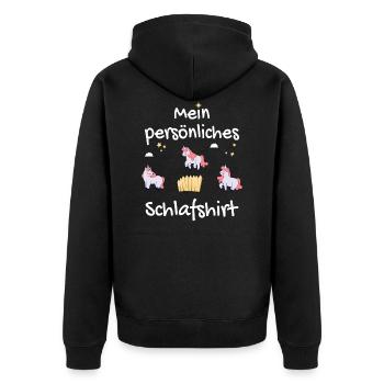Mein persönliches Schlafshirt mit Einhörnern - Unisex Premium Bio Zip Hoodie - Schwarz - Hinten - Nico (187cm)