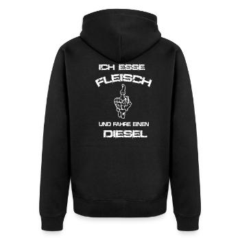 Fleisch Diesel Auto Spruch Sprüche Cooler Spruch - Unisex Premium Bio Zip Hoodie - Schwarz - Hinten - Nico (187cm)