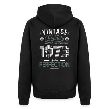 AGE TO PERFECTION 1973 born in 50 years anniversary - Unisex Premium Organic Zip Hoodie - black - Back - Nico (187cm)