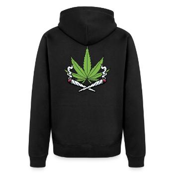 HANF CANNABIS JOINT GRAS KIFFEN KIFFER - Unisex Premium Bio Zip Hoodie - Schwarz - Hinten - Nico (187cm)