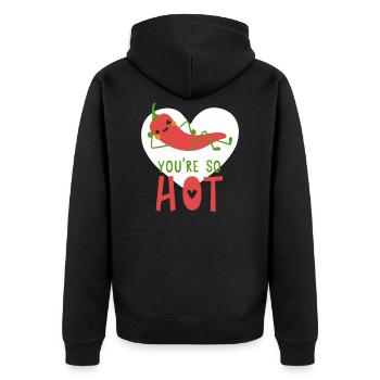 Du bist so heiß Peperoni - Unisex Premium Bio Zip Hoodie - Schwarz - Hinten - Nico (187cm)