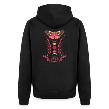 Papillon, Nature, Vintage, Phase lunaires, Plante - Veste à capuche bio Premium Unisexe - noir - Dos - Nico (187cm)