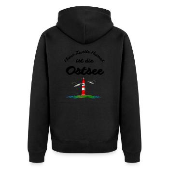 Ostsee-Meine Zweite Heimat ist die Ostsee - Unisex Premium Bio Zip Hoodie - Schwarz - Hinten - Nico (187cm)
