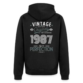 AGE TO PERFECTION né en 1987 anniversaire 35 ans - Veste à capuche bio Premium Unisexe - noir - Dos - Nico (187cm)