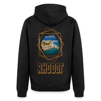 Rhodes Grèce Ville Skyline Accueil Amour - Veste à capuche bio Premium Unisexe - noir - Dos - Nico (187cm)