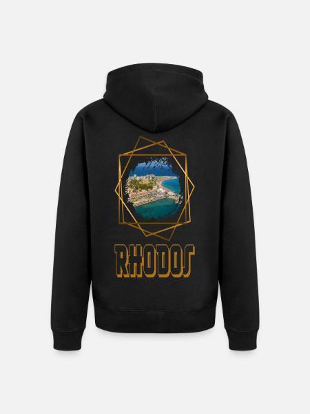 Rodos Grecja City Skyline Home Love - Ekologiczna rozpinana bluza z kapturem Premium unisex - czarny