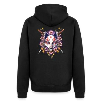Kitsune Japanese Fox Mask - Unisex Premium Organic Zip Hoodie - black - Back - Nico (187cm)