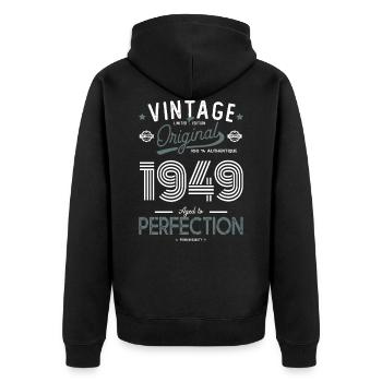 AGE TO PERFECTION born in 1949 anniversary 73 years - Unisex Premium Organic Zip Hoodie - black - Back - Nico (187cm)