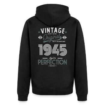ALTER BIS ZUR PERFEKTION geboren 1945 77 Jahre alt - Unisex Premium Bio Zip Hoodie - Schwarz - Hinten - Nico (187cm)