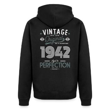 AGE TO PERFECTION born in 1942 anniversary 80 years - Unisex Premium Organic Zip Hoodie - black - Back - Nico (187cm)
