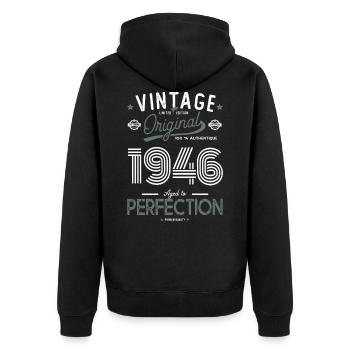 AGE TO PERFECTION born in 1946 birthday 76 years - Unisex Premium Organic Zip Hoodie - black - Back - Nico (187cm)