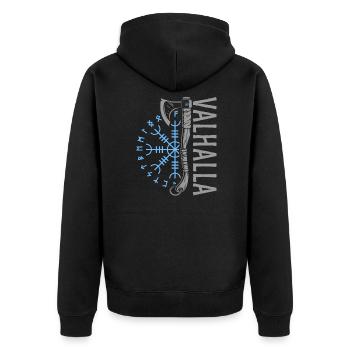 Valhalla Wikinger Germanen Design - Unisex Premium Bio Zip Hoodie - Schwarz - Hinten - Nico (187cm)