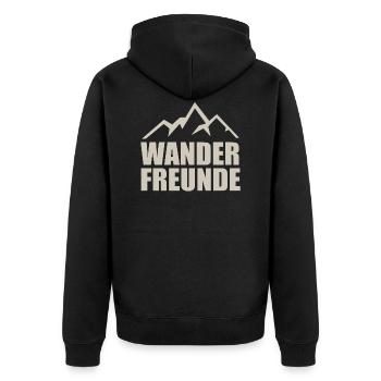 Wanderfreunde, Berg Silhouette. Hobby und Freizeit - Unisex Premium Bio Zip Hoodie - Schwarz - Hinten - Nico (187cm)