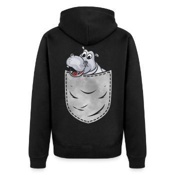 Nilpferd In Der Tasche Tier Brusttasche Nilpferd - Unisex Premium Bio Zip Hoodie - Schwarz - Hinten - Nico (187cm)