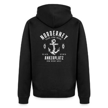 Norderney Nordsee Ankerplatz - Unisex Premium Bio Zip Hoodie - Schwarz - Hinten - Nico (187cm)