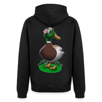 Canard avec un imprimé couronne de fleurs - Veste à capuche bio Premium Unisexe - noir - Dos - Nico (187cm)