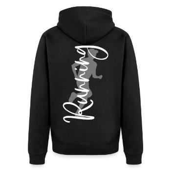 Running Sport Fitness Joggen Jogger Laufen Läufer - Unisex Premium Bio Zip Hoodie - Schwarz - Hinten - Nico (187cm)