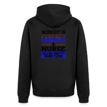 Nurse Humor Gift Nobody Perfect But if Nurse - Unisex Premium Organic Zip Hoodie - black - Back - Nico (187cm)