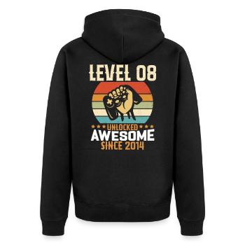 Level 08 Jahr unlocked Gaming Geburtstagsgeschenk - Unisex Premium Bio Zip Hoodie - Schwarz - Hinten - Nico (187cm)
