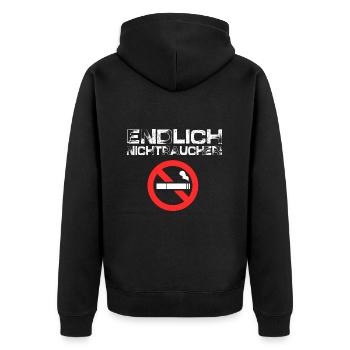 Endlich Nichtraucher - Unisex Premium Bio Zip Hoodie - Schwarz - Hinten - Nico (187cm)