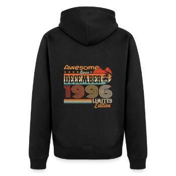 Retro Vintage Legendär Geburtstag Dezember 1996 - Unisex Premium Bio Zip Hoodie - Schwarz - Hinten - Nico (187cm)