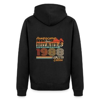 Retro Vintage Legendär Geburtstag Dezember 1988 - Unisex Premium Bio Zip Hoodie - Schwarz - Hinten - Nico (187cm)